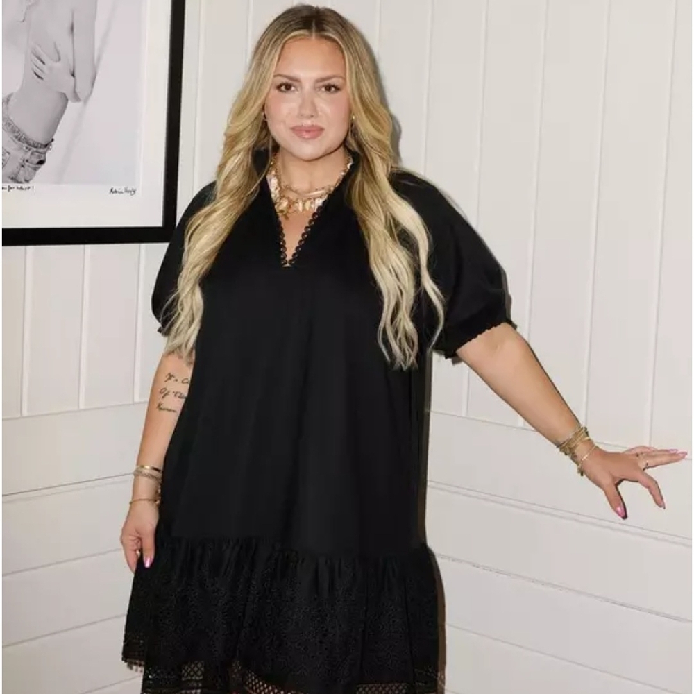 Elegant Black Lace-Trim Mini Dress